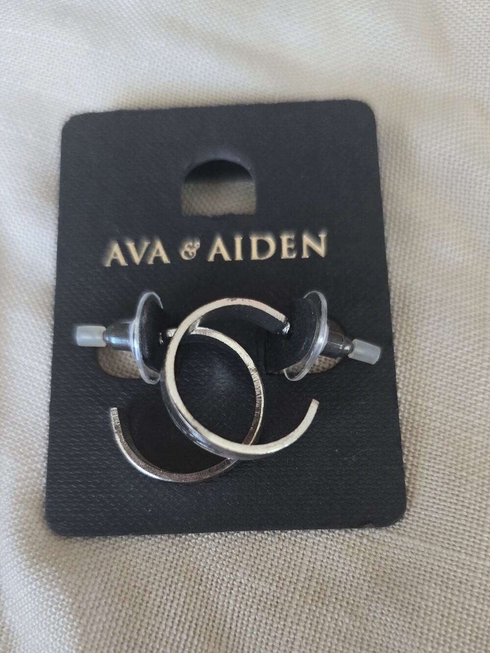 Ava & Aiden Silver Double Hoop Stud Earrings